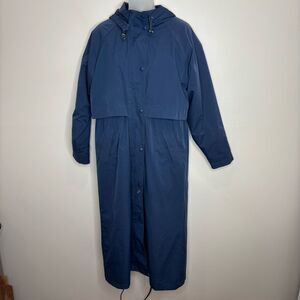 LL Bean VTG 80s Womens Hooded Trench Coat Wool Flannel Blanket Liner Small blue